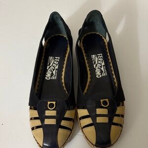 Salvatore Ferragamo Navy & Tan Flats, Size 7?